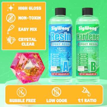 SigWong Epoxy Resin - 17.6OZ Newly Crystal Clear Coating Kit, Not Yellowing No Bubble Self Leveling Easy Mix 1:1 Ratio, 2 Part Casting Resin for Art, Craft, Jewelry Making, River Tables, DIY Gifts