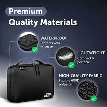 AvaJex Hanging Travel Toiletry Bag for Men & Women - Toiletry Organizer Medium Capacity - Portable Waterproof Hygiene Bag with Detachable Pouches & 5 Compartments for Toiletries Makeup Cosmetics