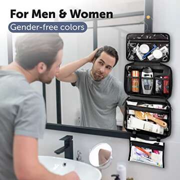 AvaJex Hanging Travel Toiletry Bag for Men & Women - Toiletry Organizer Medium Capacity - Portable Waterproof Hygiene Bag with Detachable Pouches & 5 Compartments for Toiletries Makeup Cosmetics