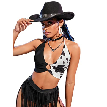 Trendy and Comfortable Cow Print Crop Halter Top for Women