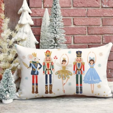 HERHOME Merry Christmas Throw Pillow Covers 12x20 Inch Set of 2 Nutcracker Christmas Decor Xmas Winter Holiday Lumbar Decorative Cushion Cases Party Decorations for Home Living Room Couch Sofa