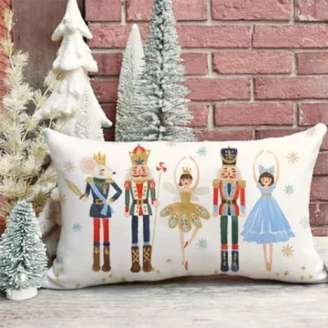 HERHOME Merry Christmas Throw Pillow Covers 12x20 Inch Set of 2 Nutcracker Christmas Decor Xmas Winter Holiday Lumbar Decorative Cushion Cases Party Decorations for Home Living Room Couch Sofa