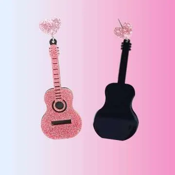 Pink Glitter Guitar Earrings – Lightweight Sparkly Statement Jewelry for Women, Music-Themed Accessories, Concerts, Parties, Gifts, Rodeo Outfits