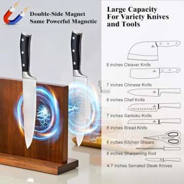 Magnetic Knife Block, Universal Knife Holder Stand with Strong Enhanced Magnets for Safe and Multifunctional Knife Storage, 12.5-In Acacia Wood Knife Holder for Home Kitchen