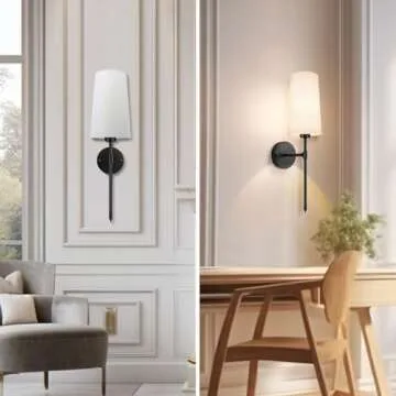 SLYYMY Wall Sconces Sets of 2, Retro Industrial Wall Lamps, Bathroom Vanity Sconces Wall Lighting with White Fabric Shades, Wall Lights for Bedroom Living Room Kitchen Island (Black)