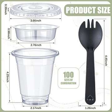 WILLBOND 100 Sets 12oz Clear Plastic Parfait Cups with Flat Lids Insert Yogurt Fruit Parfait Cups Sp...