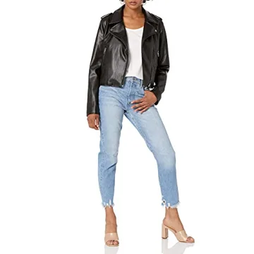 The Drop Women's Heather Faux Leather Moto Jacket, Black, XXL, Plus Size