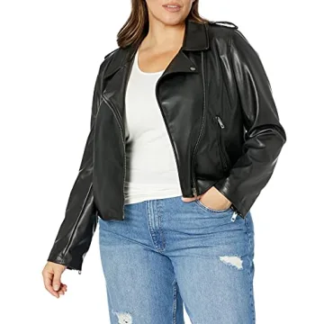 The Drop Women's Heather Faux Leather Moto Jacket, Black, XXL, Plus Size