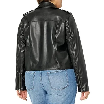 The Drop Women's Heather Faux Leather Moto Jacket, Black, XXL, Plus Size