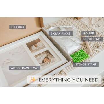 Baby Hand & Footprint Frame Keepsake Kit | Capture Milestone Moments with Safe Clay, Stencil Set & W...
