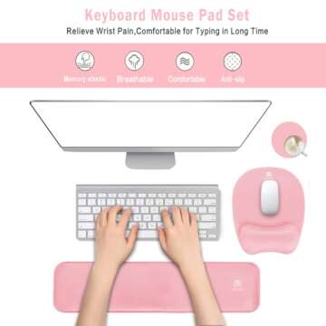 Ergonomic Pink Memory Foam Wrist Rest Pad & Mouse Support for Gaming and Office