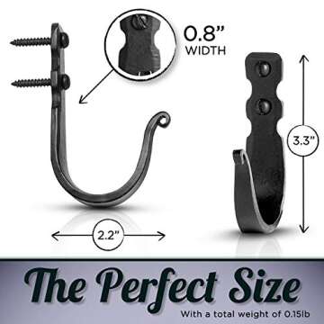 Stur-De Decorative Hooks for Wall - Wall Hooks for Hanging Coats, Hats & Bags, Rustic Towel Hooks for Bathrooms or Kitchen - Wrought Iron Farmhouse Hooks - Pack of 3, Black - 3.3 x 2 x 0.8 Inches