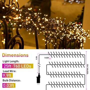 Quntis LED Christmas Cluster Lights, 760 LEDs 25FT Outdoor Waterproof Black Wire Christmas Firecrack...