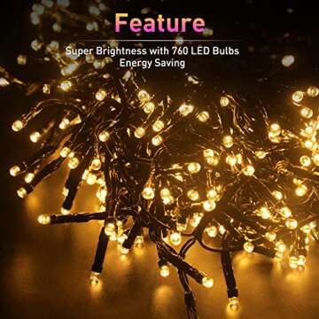 Quntis LED Christmas Cluster Lights, 760 LEDs 25FT Outdoor Waterproof Black Wire Christmas Firecrackers String Lights, 8 Modes Warm White Twinkle Fairy Lights Decor for Indoor Xmas Tree Wedding Party