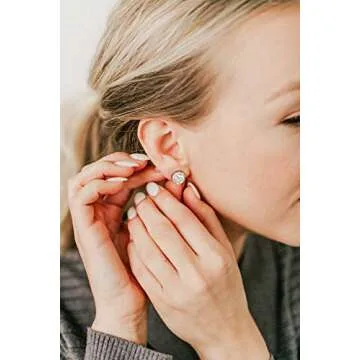 SWEETV Cubic Zirconia Stud Earrings, 8mm Round Cut, Rhinestone Hypoallergenic Earrings for Women-suitable for ages 15+ (01.Silver)