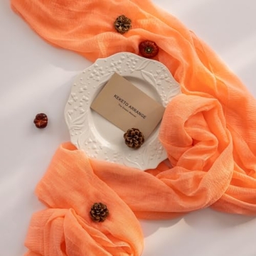 Keketo Cheesecloth Table Runner Coral Peach Gauze 120 Inch 10 FT Rustic Boho Cheese Cloth Table Runn...