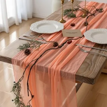 Keketo 120 Inch Coral Peach Cheesecloth Table Runner