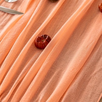 Keketo 120 Inch Coral Peach Cheesecloth Table Runner