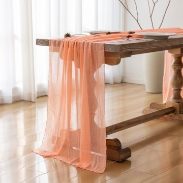 Keketo 120 Inch Coral Peach Cheesecloth Table Runner