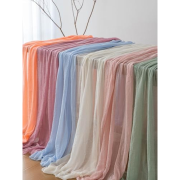 Keketo 120 Inch Coral Peach Cheesecloth Table Runner
