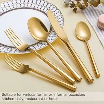 Kelenfer Silverware Set Flatware Set Shiny Gold Cutlery Set with Hexagon Handle Forged Stainless Steel Heavy 20 Pieces For Home Hotel Use Service for 4