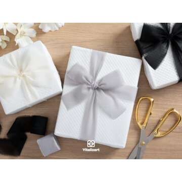 Vitalizart Black Handmade Chiffon Silk Ribbon Fringe 3 Rolls 1.5" x 21 Yd Frayed Edges Ribbons for Wedding Invitations Bridal Bouquets Gifts Wrapping Crafts Holiday Decor