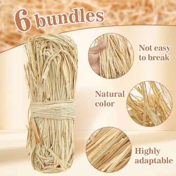 Sukh Natural Raffia Ribbon - 6PCS Raffia Straw for Florist Bouquets Decoration Crafts Ribbon for Wrapping Christmas Birthday