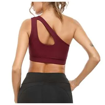 Sykooria Women's Off Shoulder Sports Bra Yoga Tank Tops Sexy Cute Activewear Bras Red Wine