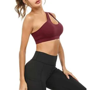 Sykooria Women's Off Shoulder Sports Bra Yoga Tank Tops Sexy Cute Activewear Bras Red Wine