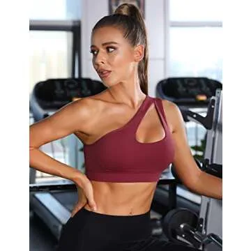 Sykooria Women's Off Shoulder Sports Bra Yoga Tank Tops Sexy Cute Activewear Bras Red Wine