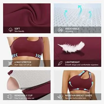 Sykooria Women's Off Shoulder Sports Bra Yoga Tank Tops Sexy Cute Activewear Bras Red Wine