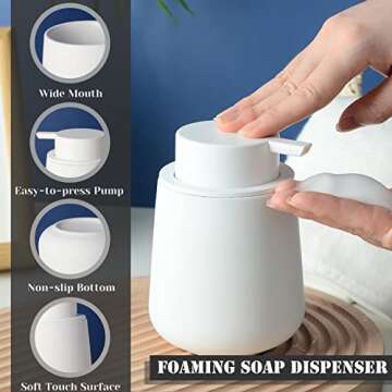 BosilunLife Foam Hand Soap Dispenser - 12 oz Bathroom Lotion Hand Pump Dispenser White Foaming Soap Dispenser Ceramic Dish Liquid Dispenser for Kitchen Hand Wash Dispenser (Rubber Paint)