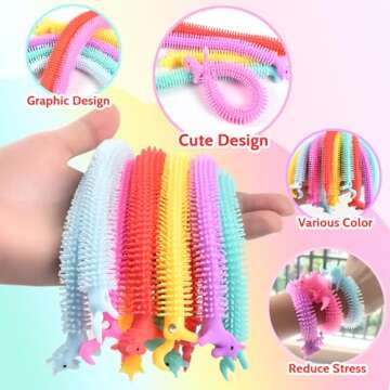 TGXLAK 10pcs Unicorn Stretchy Strings Toys, Sensory Stress Toys for Against Anxiety, Quiet Stress Relief Toy for Autism and Special Needs,Improve Mood and Relieve Stress, 3-12 Boys Girls Toddlers Toy.