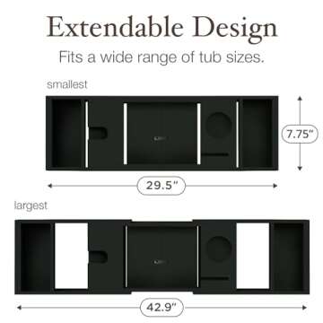 Bambüsi Bathtub Tray Table - Adjustable Bamboo Bathtub Caddy - Space-Saving Folding Bath Tub Tray - Wood Bathtub Accessories - Unique for Women or Men (Black)