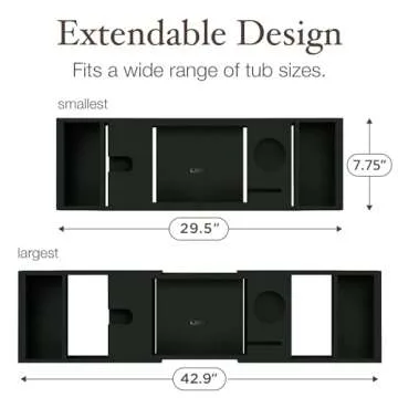 Bambüsi Bathtub Tray Table - Adjustable Bamboo Bathtub Caddy - Space-Saving Folding Bath Tub Tray - Wood Bathtub Accessories - Unique for Women or Men (Black)