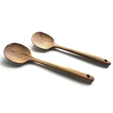 FAAY 2 Teak Serving Spoons - Handcrafted, Moist Resistant, and Stunning