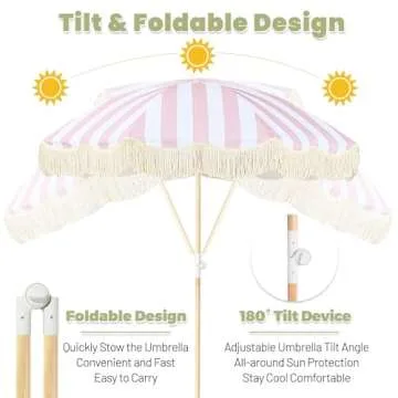 6ft Boho Outdoor Umbrella - Stylish & Portable UPF50+