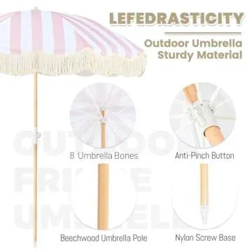 6ft Boho Outdoor Umbrella - Stylish & Portable UPF50+