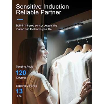 Under Cabinet Lights, Wireless Motion Sensor Light Indoor, Black 10in LED White Lighting Rechargeabl...