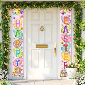 FARMNALL Easter Porch Banner - Bunny Egg Rabbit Daisy Decorations for Spring