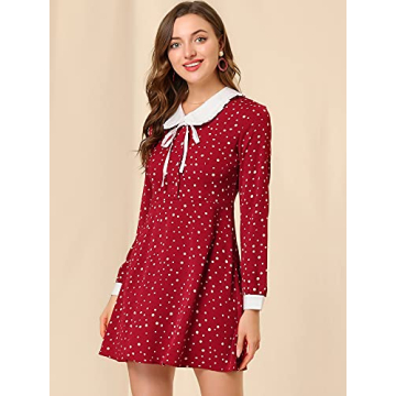 Allegra K Vintage Polka Dots Dress with Tie Neck