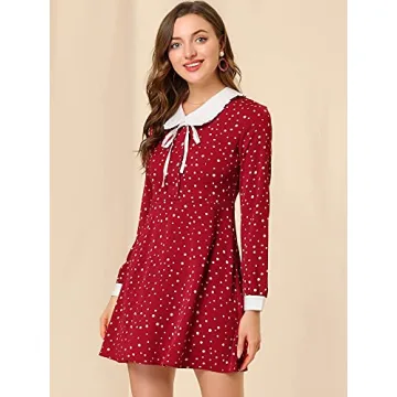 Allegra K Vintage Polka Dots Dress with Tie Neck