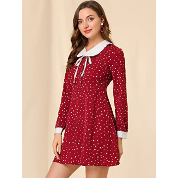 Allegra K Vintage Polka Dots Dress with Tie Neck