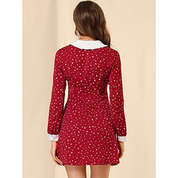 Allegra K Vintage Polka Dots Dress with Tie Neck