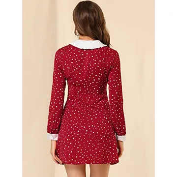Allegra K Vintage Polka Dots Dress with Tie Neck