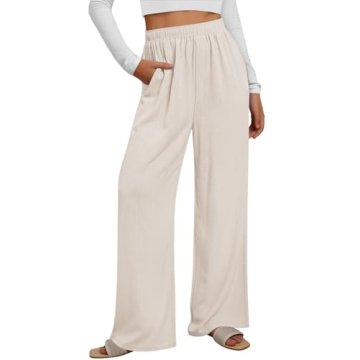 LILLUSORY Women's Linen Palazzo Pants Flowy Wide Leg Summer Beach Vacation 2024 Fashion Outfits Clot...