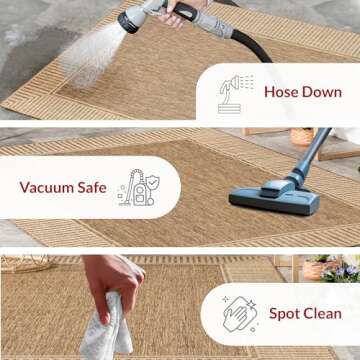 nuLOOM 8' x 10' Outdoor Area Rug, Casual Design With Striped Border, Stain Resistant, Highly Durable, For Patio, Balcony, Bedroom, Living Room, Dining Room, Bathroom, Light Brown