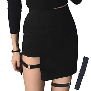 BSJIA Women's Asymmetrical Cut Out Skirt - Gothic Dance Mini Bodycon Skirt