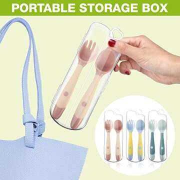 Toddler Utensils Baby Spoons and Forks Set with Case Bendable Self Feeding Training Flatware Silicone Spoon Fork for Kids Babies Children Handle Toddler Set, Green, Pink, Yellow (3 Sets)