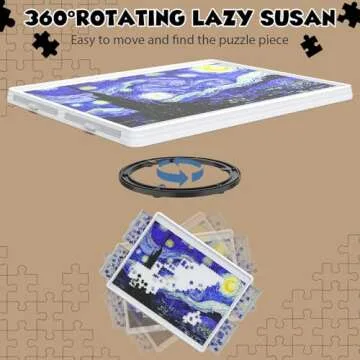 1500 Piece Rotating Puzzle Board 4 Drawers and Cover, 35"x28" Double Sided Felt Mat Portable Jigsaw Puzzle Table with Lazy Susan Spinning for Adults and Kids